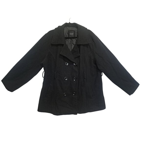 Riley & James Womens Wool Blend Coat 2X Black Double Breasted Winter Jacket - Picture 1 of 7